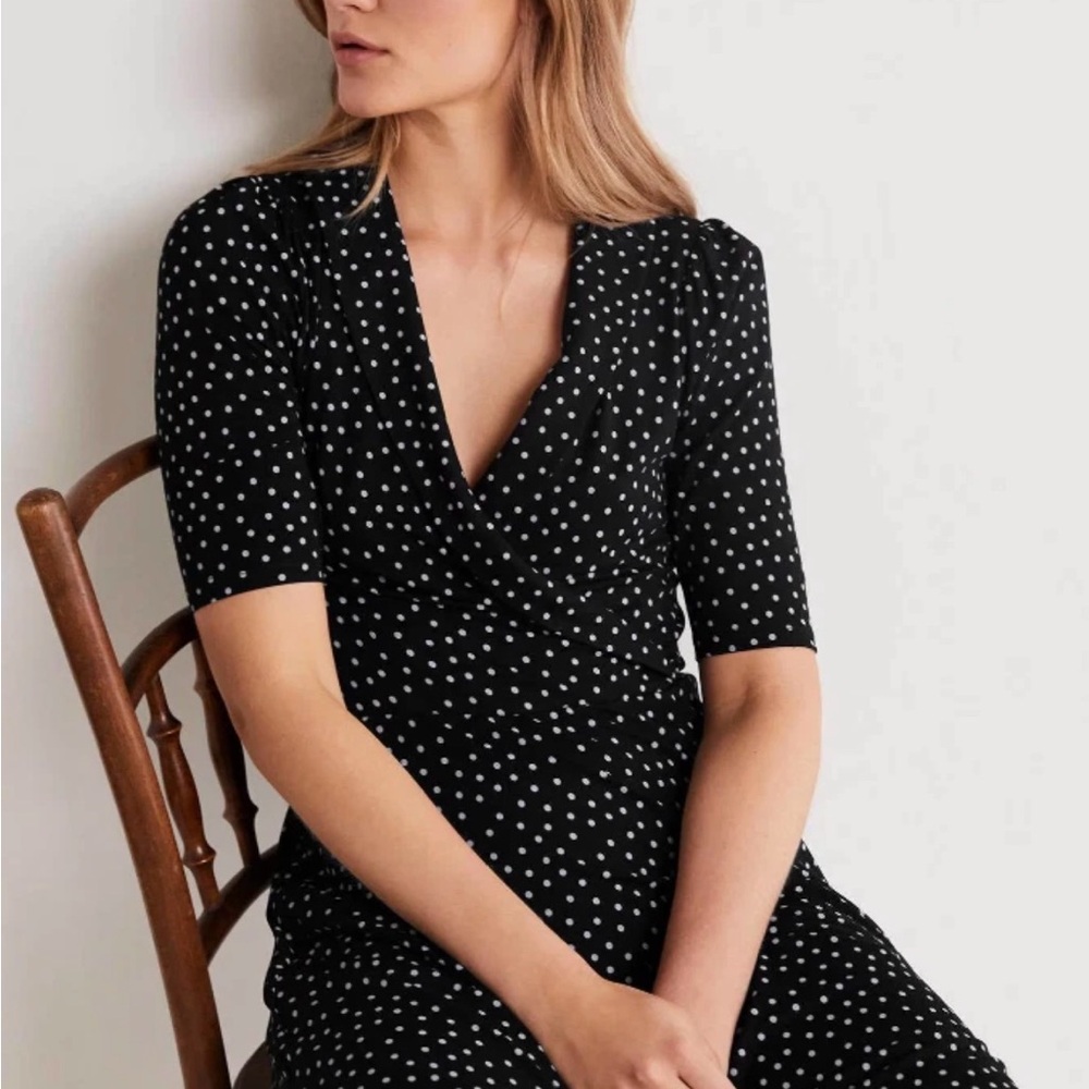 Boden Fixed Wrap Jersey Dress Scattered Polka dot - Picture 4 of 10